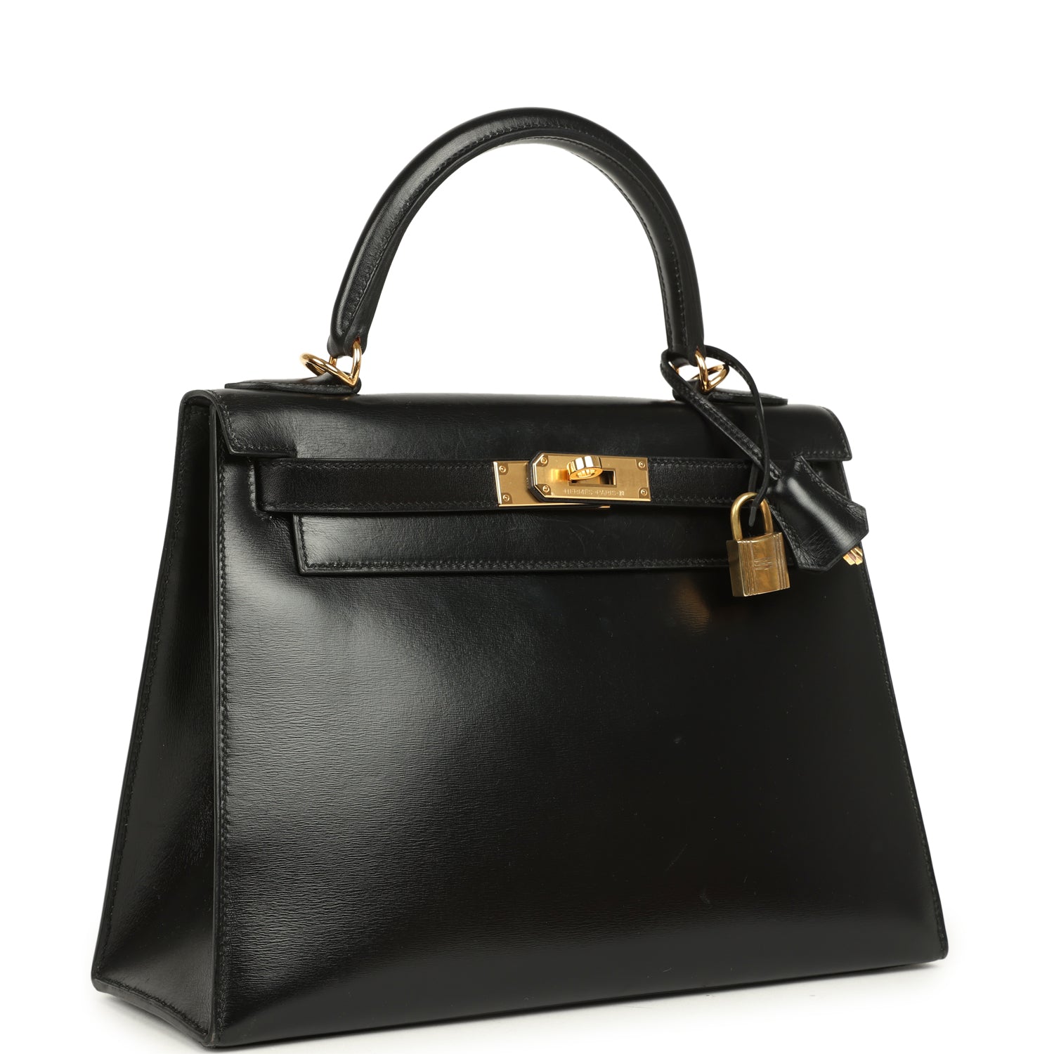 New Hermes Kelly Sellier 28 Black Box Gold Hardware