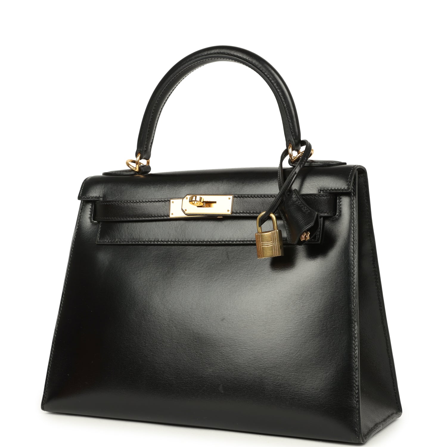 New Hermes Kelly Sellier 28 Black Box Gold Hardware