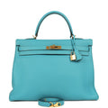 Pre-owned Hermes Kelly Retourne 35 Turquoise Togo Gold Hardware
