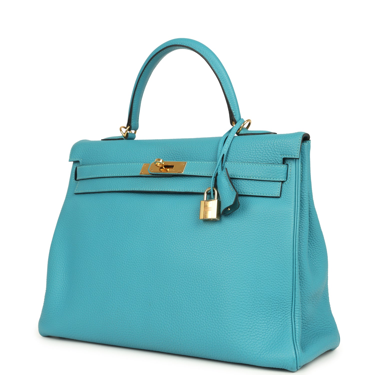 Pre-owned Hermes Kelly Retourne 35 Turquoise Togo Gold Hardware