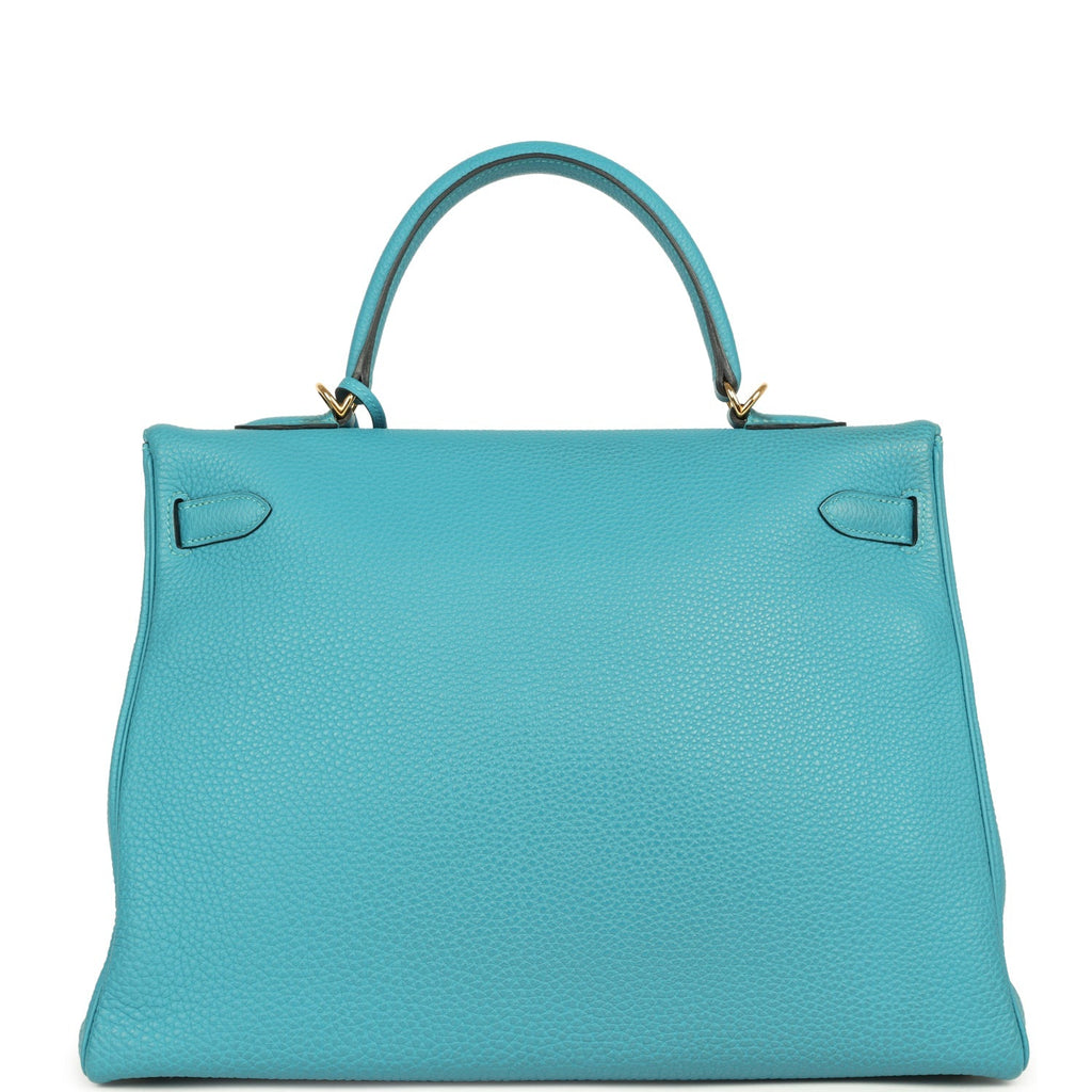 Pre-owned Hermes Kelly Retourne 35 Turquoise Togo Gold Hardware