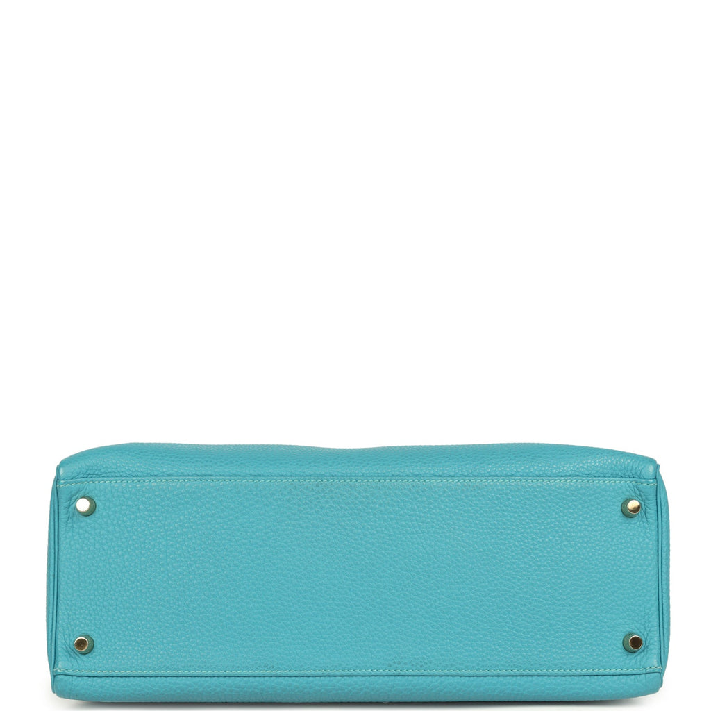 Pre-owned Hermes Kelly Retourne 35 Turquoise Togo Gold Hardware
