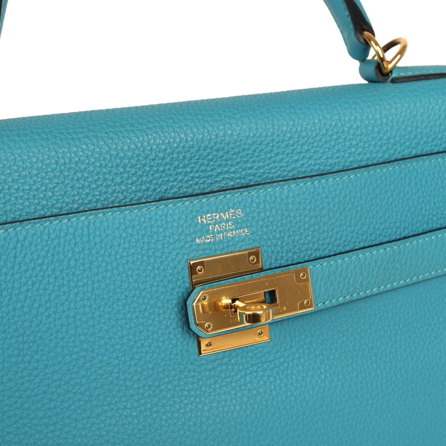 Pre-owned Hermes Kelly Retourne 35 Turquoise Togo Gold Hardware