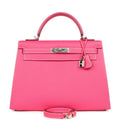Pre-owned Hermes Candy Kelly Sellier 32 Rose Tyrien Epsom Palladium Hardware