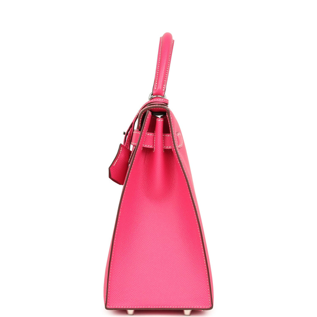 Pre-owned Hermes Candy Kelly Sellier 32 Rose Tyrien Epsom Palladium Hardware
