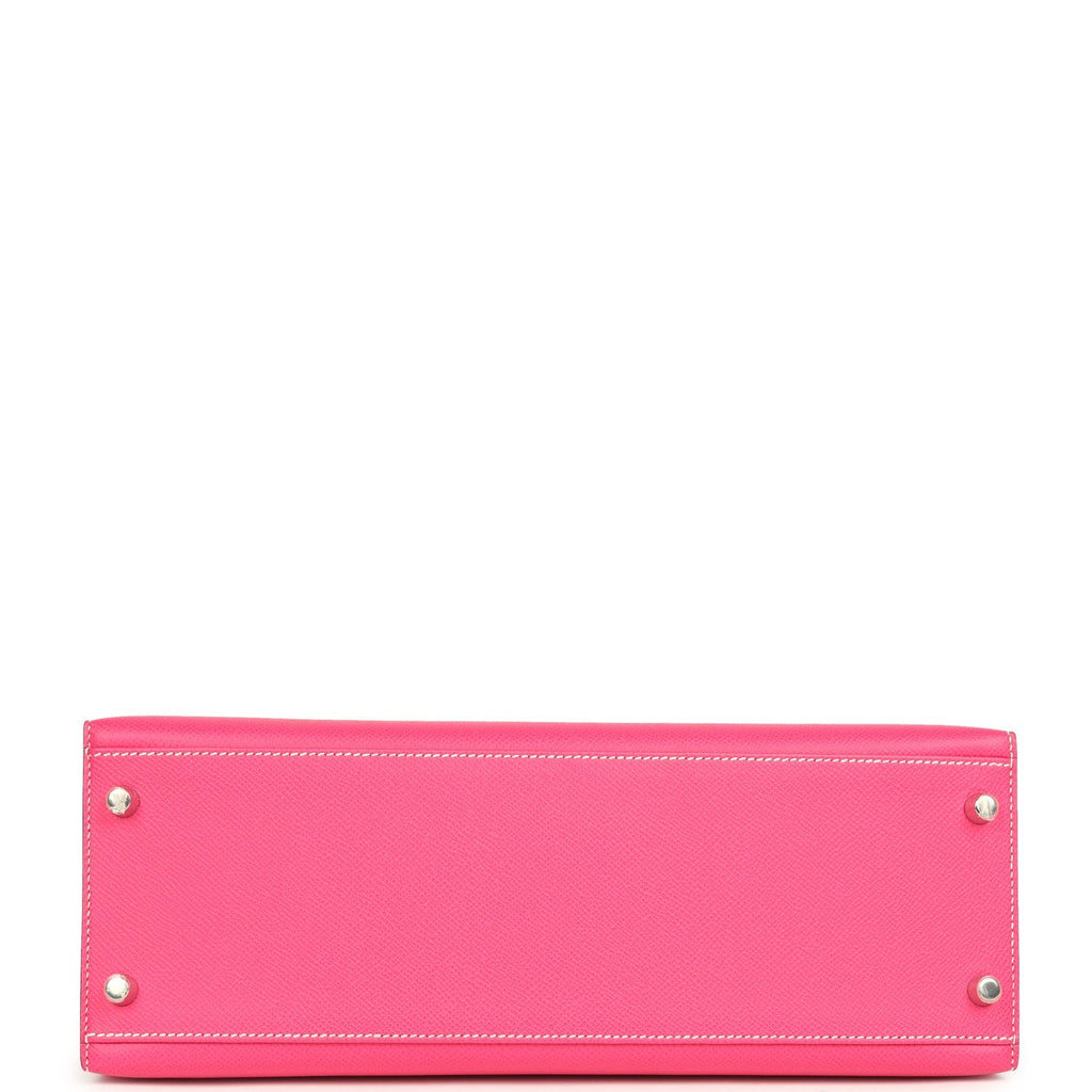 Pre-owned Hermes Candy Kelly Sellier 32 Rose Tyrien Epsom Palladium Hardware