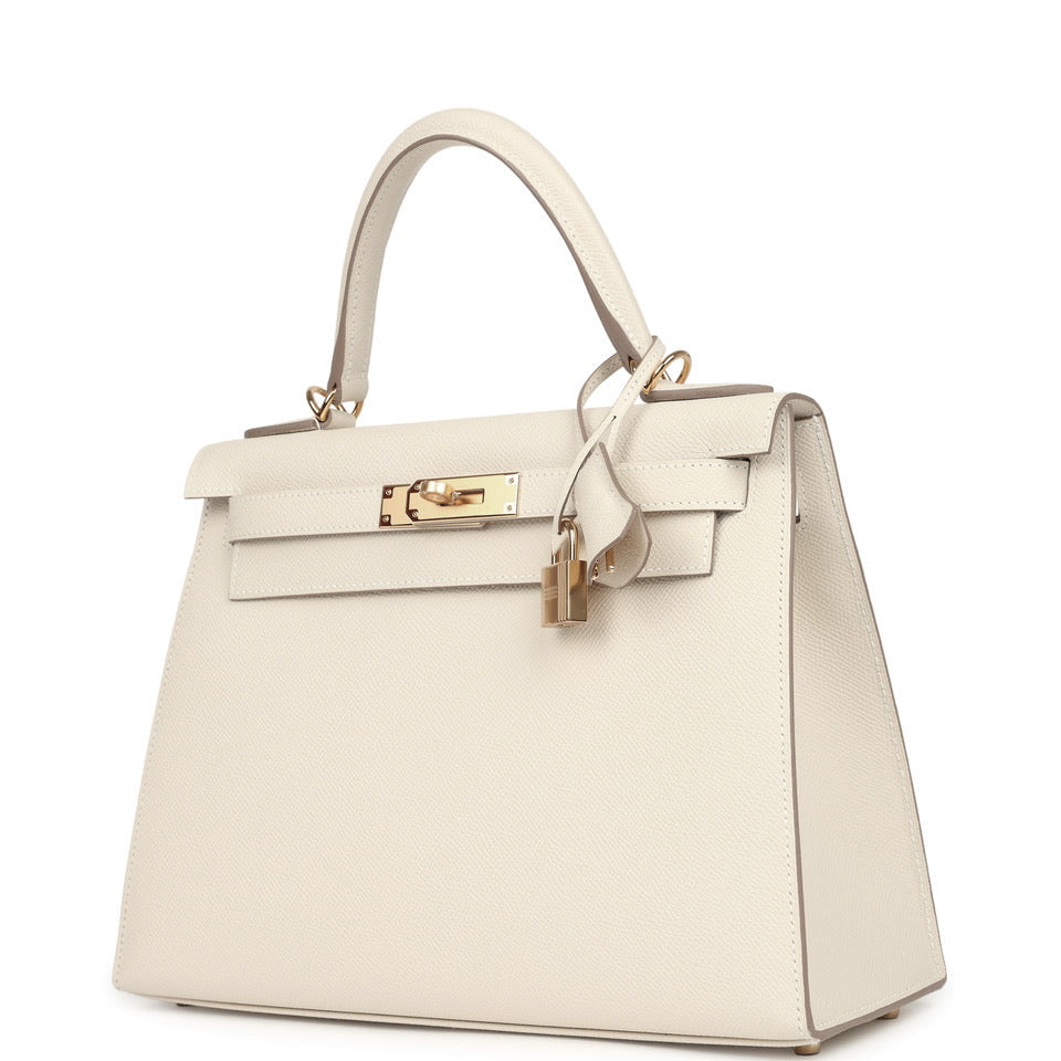 New Hermes Kelly Sellier 28 Craie Epsom Gold Hardware