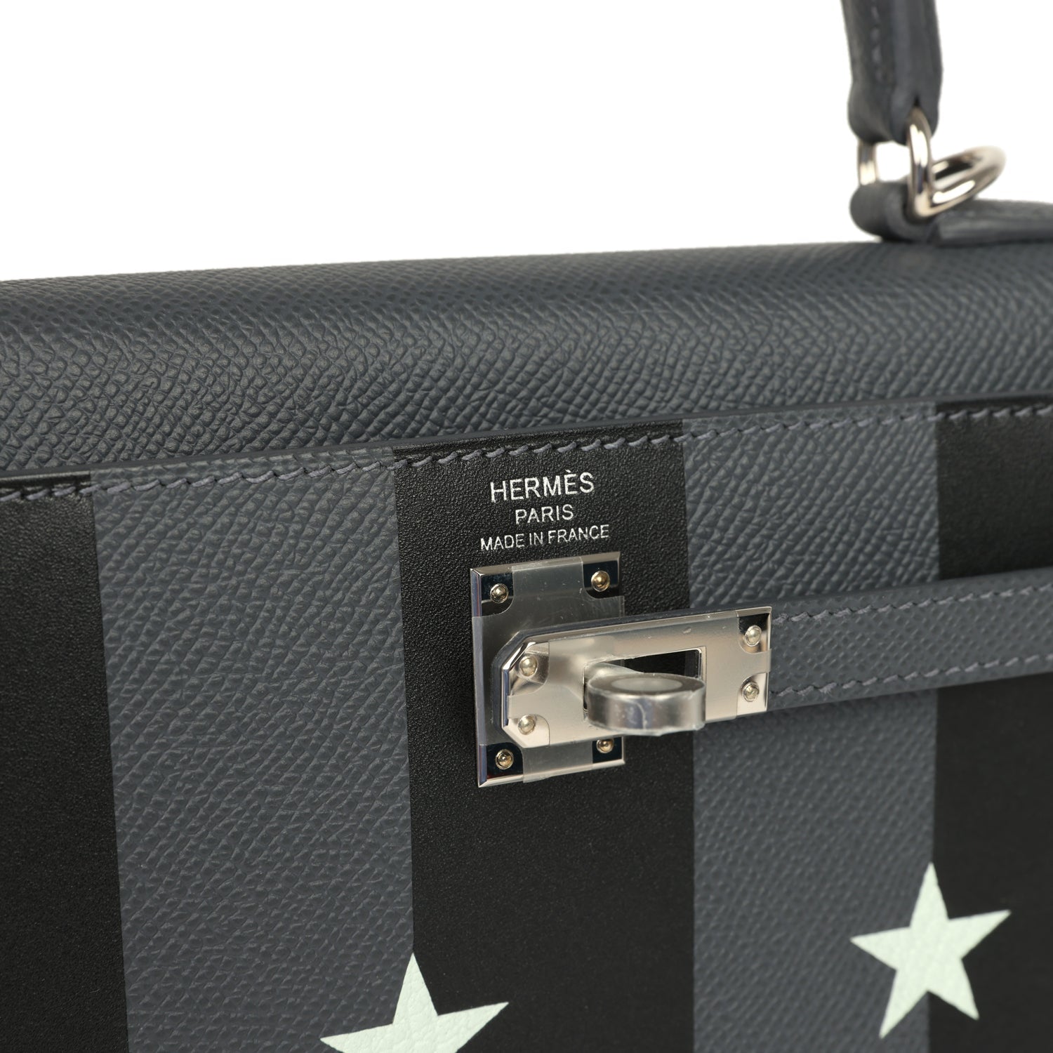 Hermes Kelly Sellier 25 Casaque Etoilee Ardoise Epsom, Black Tadelakt and Vert PepperNew Chevre Mysore Palladium Hardware