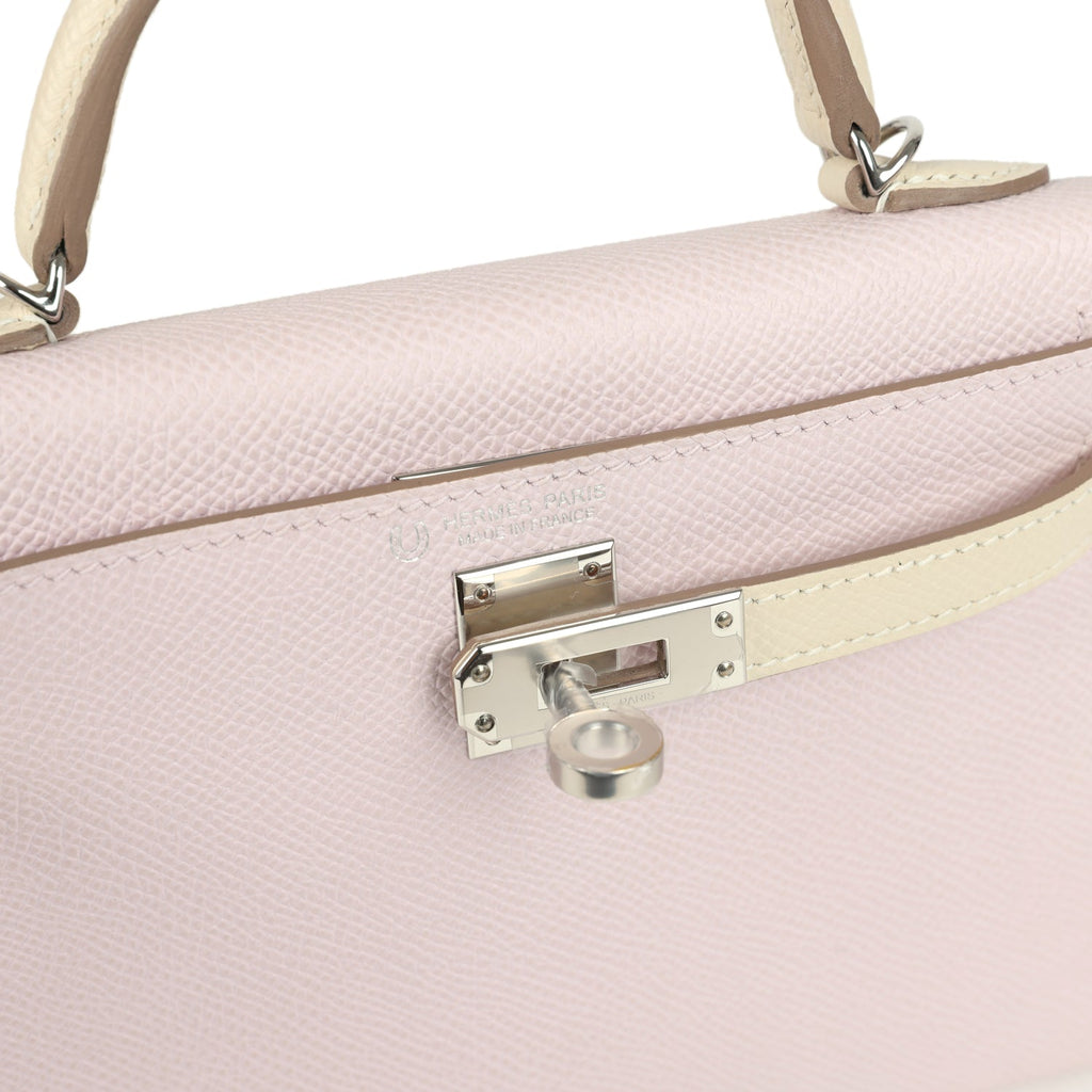Hermes Special Order (HSS) Kelly Sellier 20 Mauve Pale and Craie Epsom Palladium Hardware