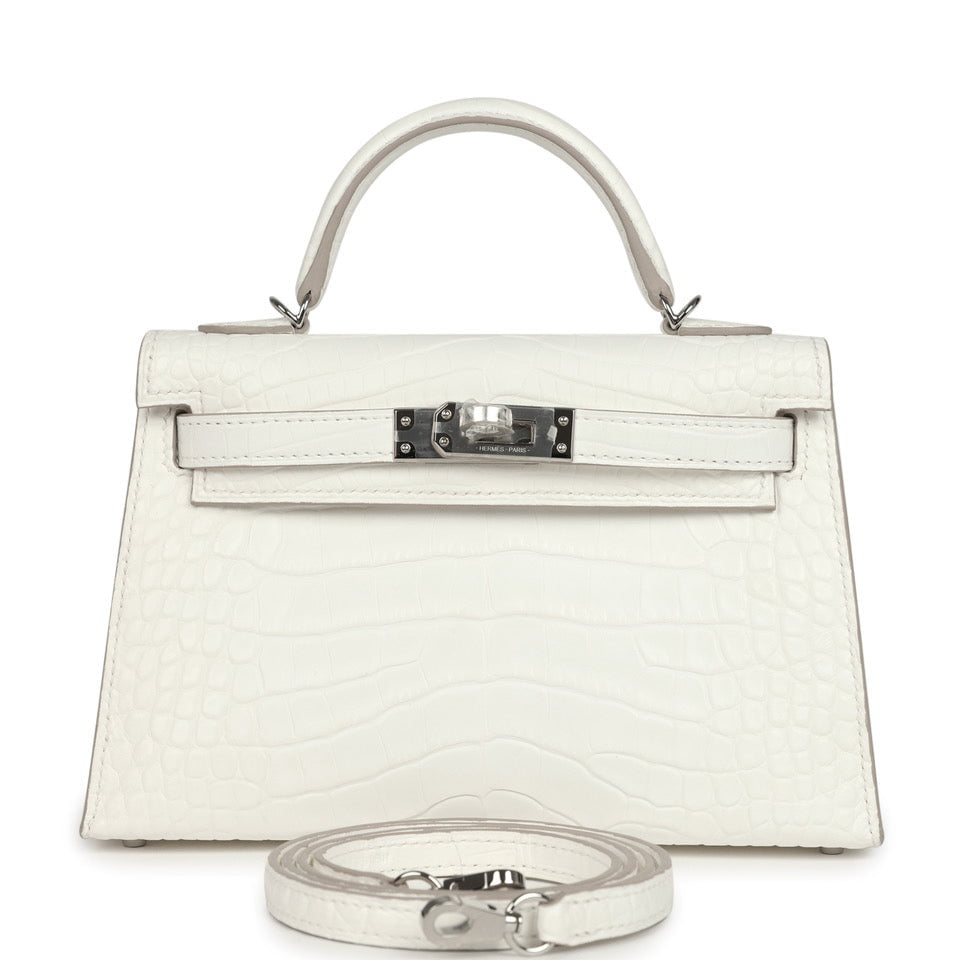 Hermes Kelly Sellier 20 Creme Chantilly Matte Alligator Palladium Hardware