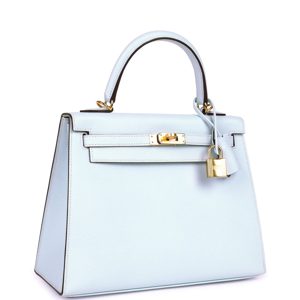 Hermes Kelly Sellier 25 Bleu Brume Epsom Gold Hardware