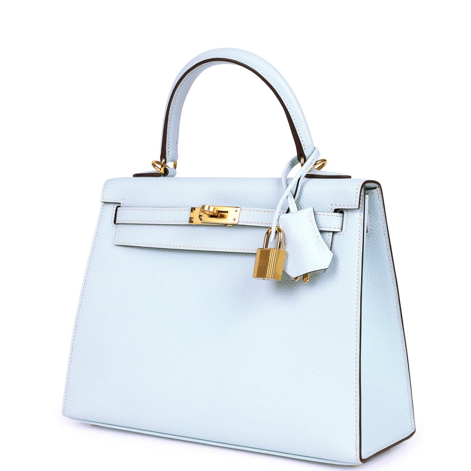 Hermes Kelly Sellier 25 Bleu Brume Epsom Gold Hardware