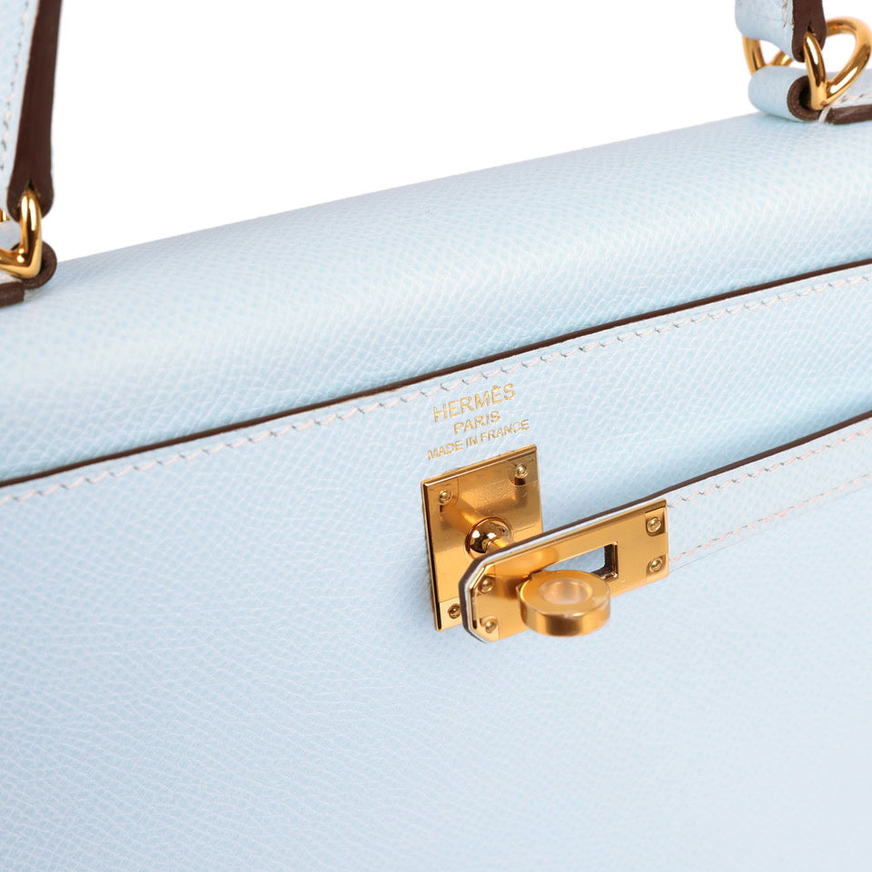 Hermes Kelly Sellier 25 Bleu Brume Epsom Gold Hardware