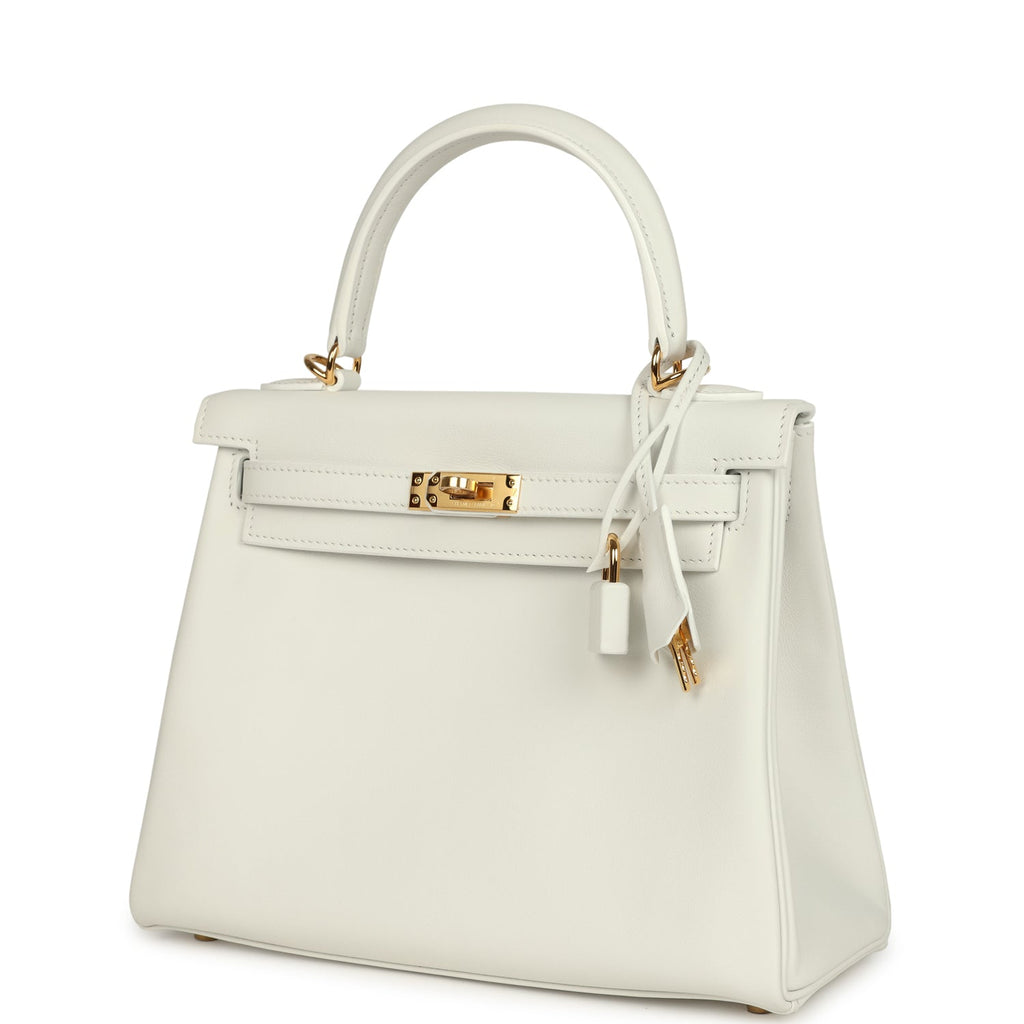 Hermes Kelly Retourne 25 New White Swift Gold Hardware