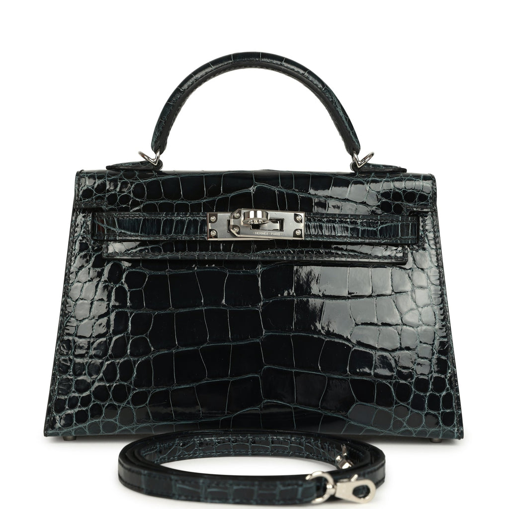 Pre-owned Hermes Special Order (HSS) Kelly Sellier 20 Vert Rousseau Verso Shiny Alligator Mississippiensis Palladium Hardware