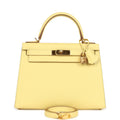 Pre-owned Hermes Kelly Sellier 28 Jaune Poussin Epsom Gold Hardware