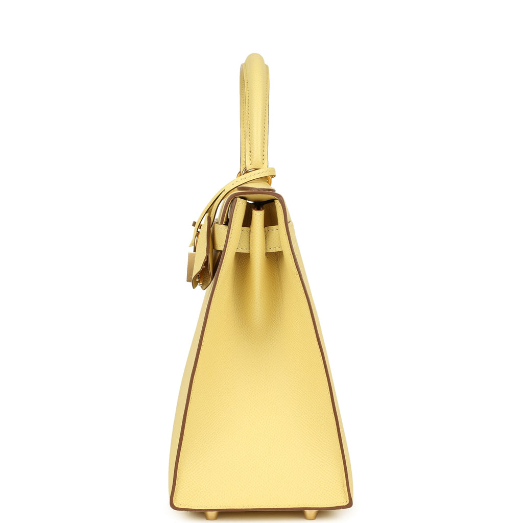 Pre-owned Hermes Kelly Sellier 28 Jaune Poussin Epsom Gold Hardware