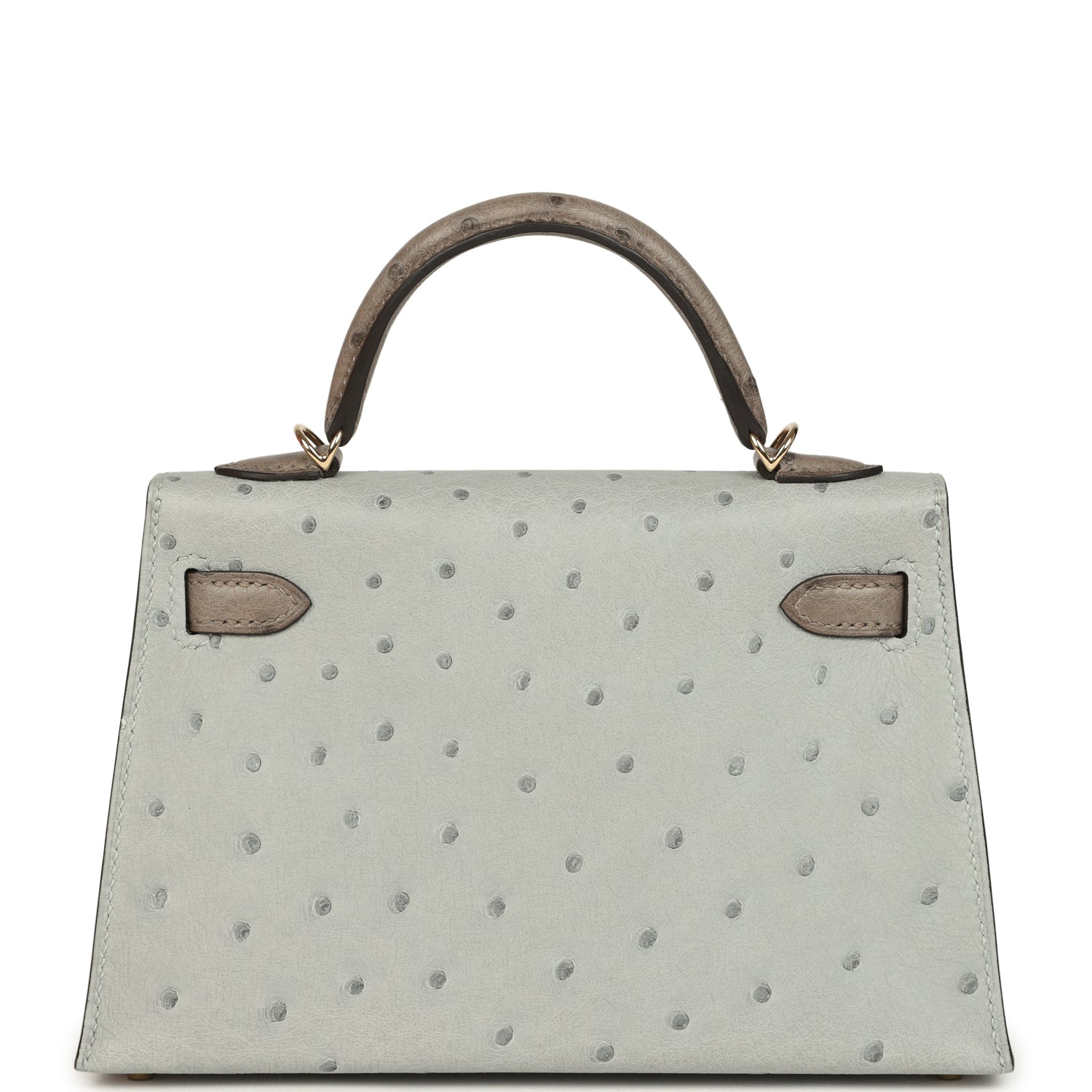 Hermes Special Order (HSS) Kelly Sellier 20 Bleu Glacier and Gris Tourterelle Ostrich Permabrass Hardware