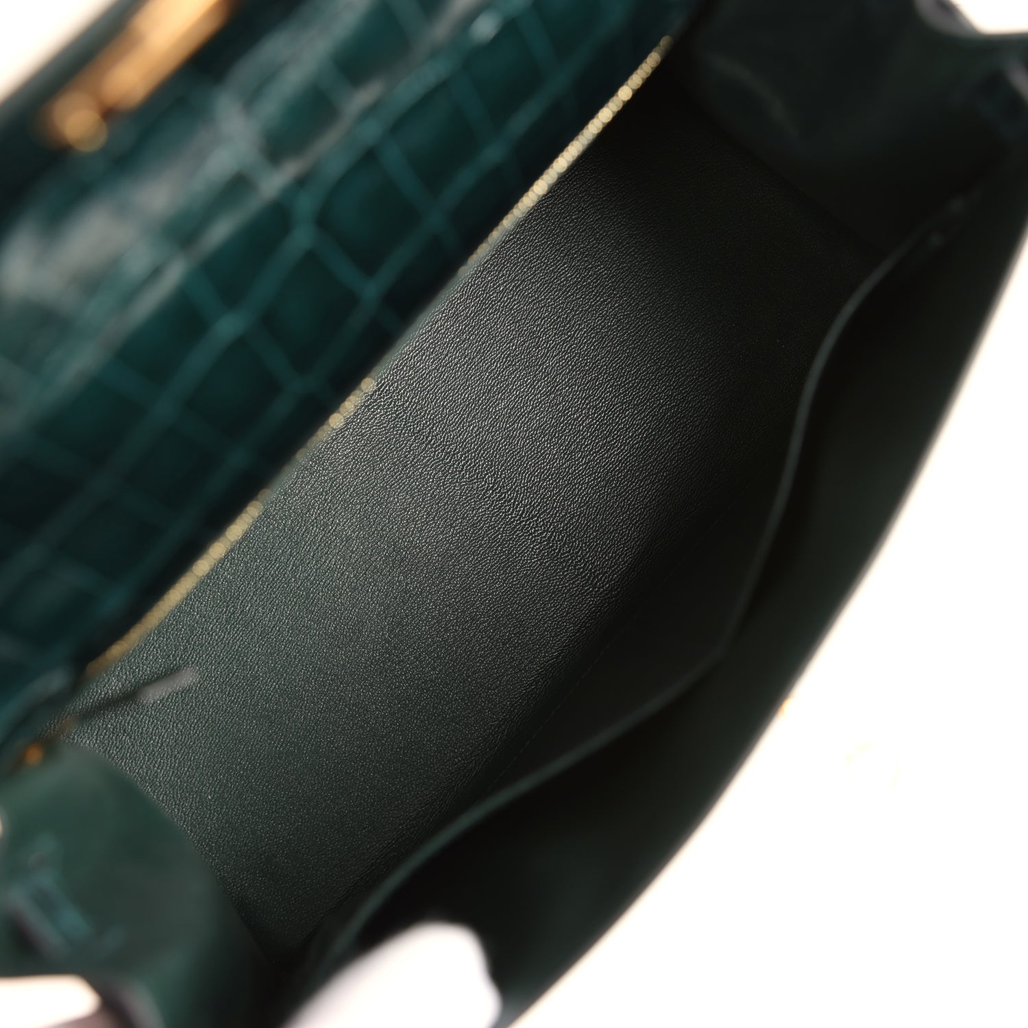 Pre-owned Hermes Kelly Sellier 28 Vert Cypres Shiny Niloticus Crocodile Gold Hardware