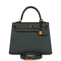 Pre-owned Hermes Kelly Sellier 25 Bleu Orage Epsom Gold Hardware