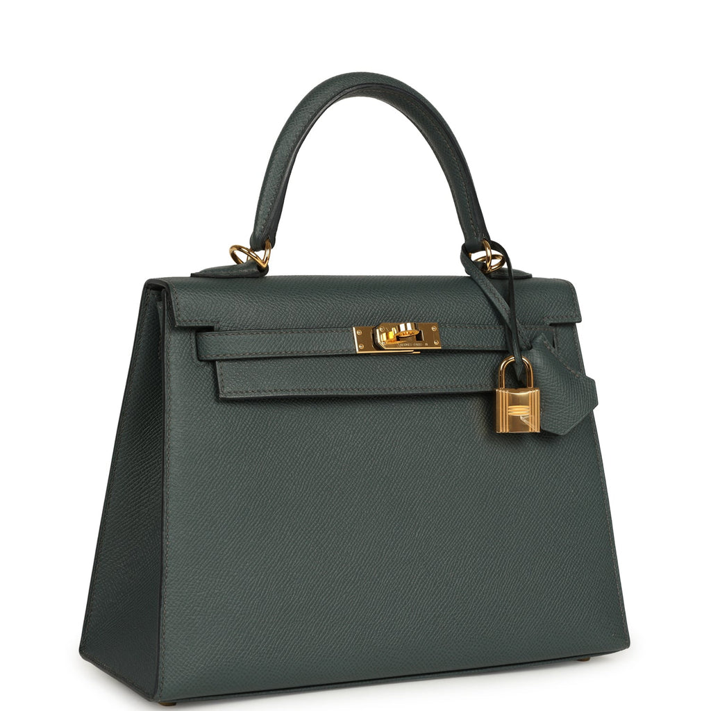 Pre-owned Hermes Kelly Sellier 25 Bleu Orage Epsom Gold Hardware