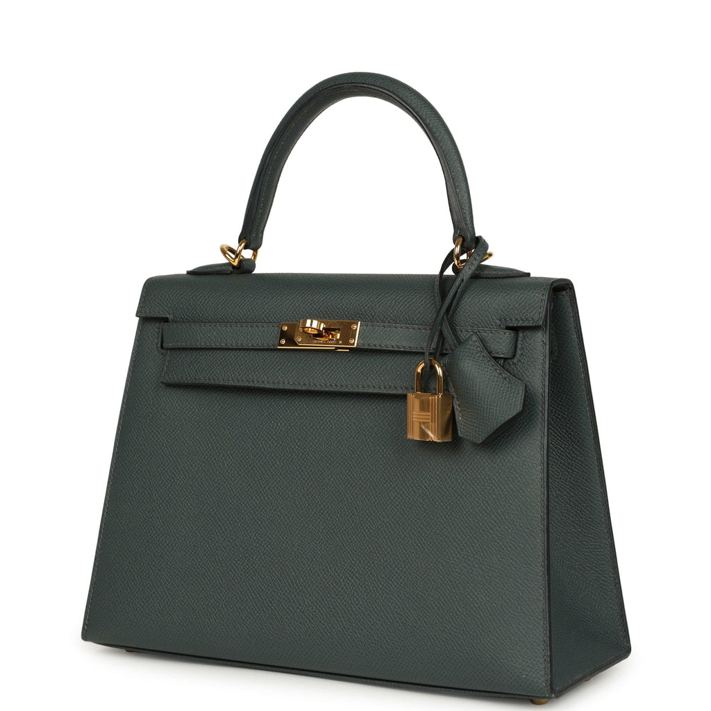 Pre-owned Hermes Kelly Sellier 25 Bleu Orage Epsom Gold Hardware