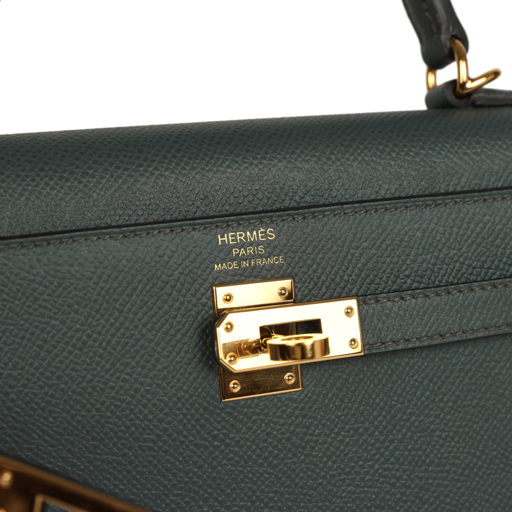 Pre-owned Hermes Kelly Sellier 25 Bleu Orage Epsom Gold Hardware