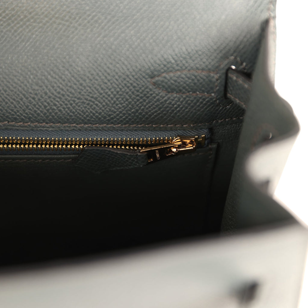 Pre-owned Hermes Kelly Sellier 25 Bleu Orage Epsom Gold Hardware