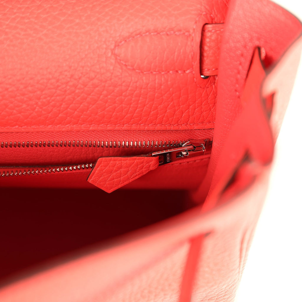 Pre-owned Hermes Kelly Retourne 28 Rose Texas Clemence Palladium Hardware