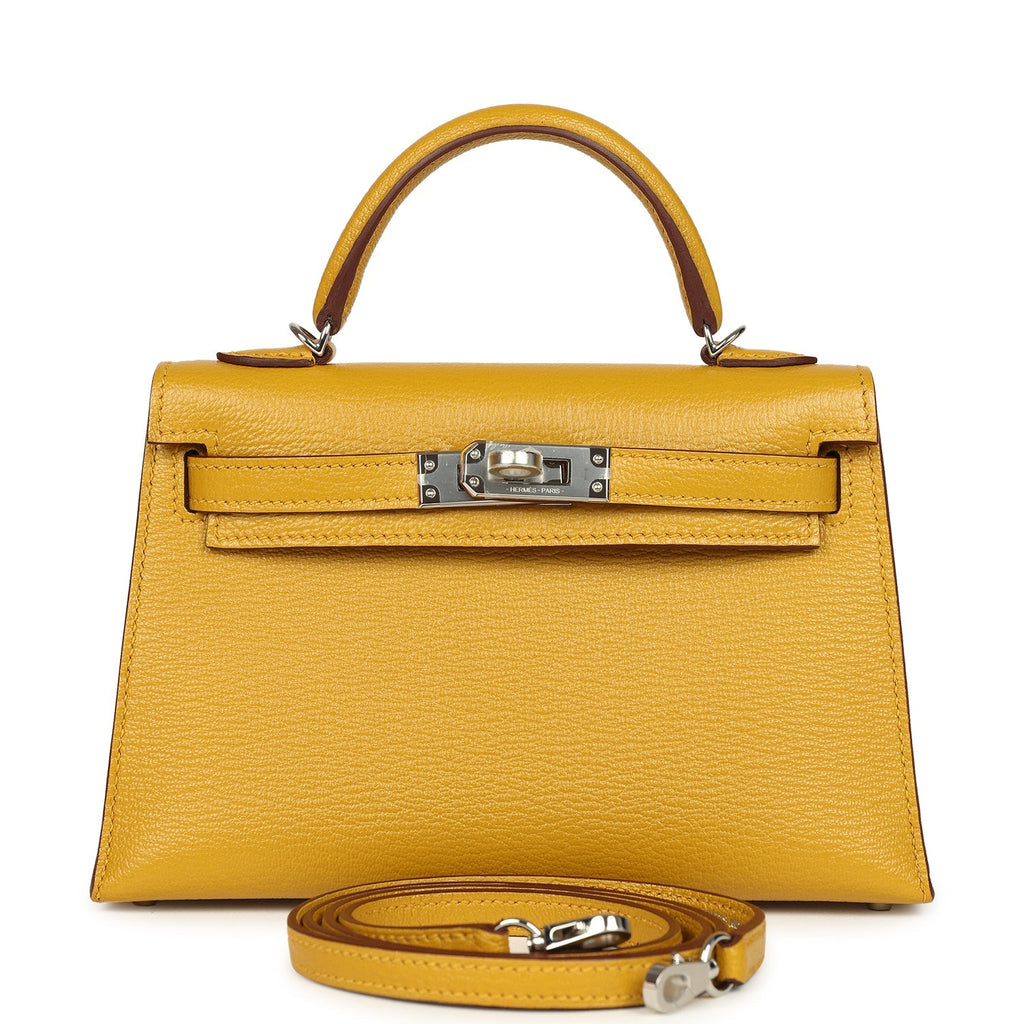 Hermes Kelly Sellier 20 Jaune Ambre Verso Chèvre Mysore Palladium Hardware