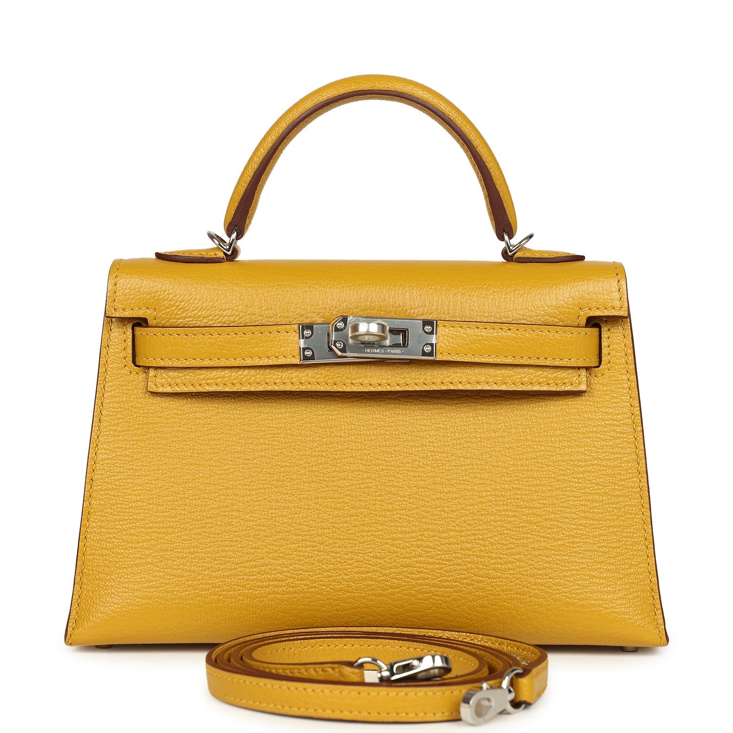 Hermes Kelly Sellier 20 Jaune Ambre Verso Chèvre Mysore Palladium Hardware