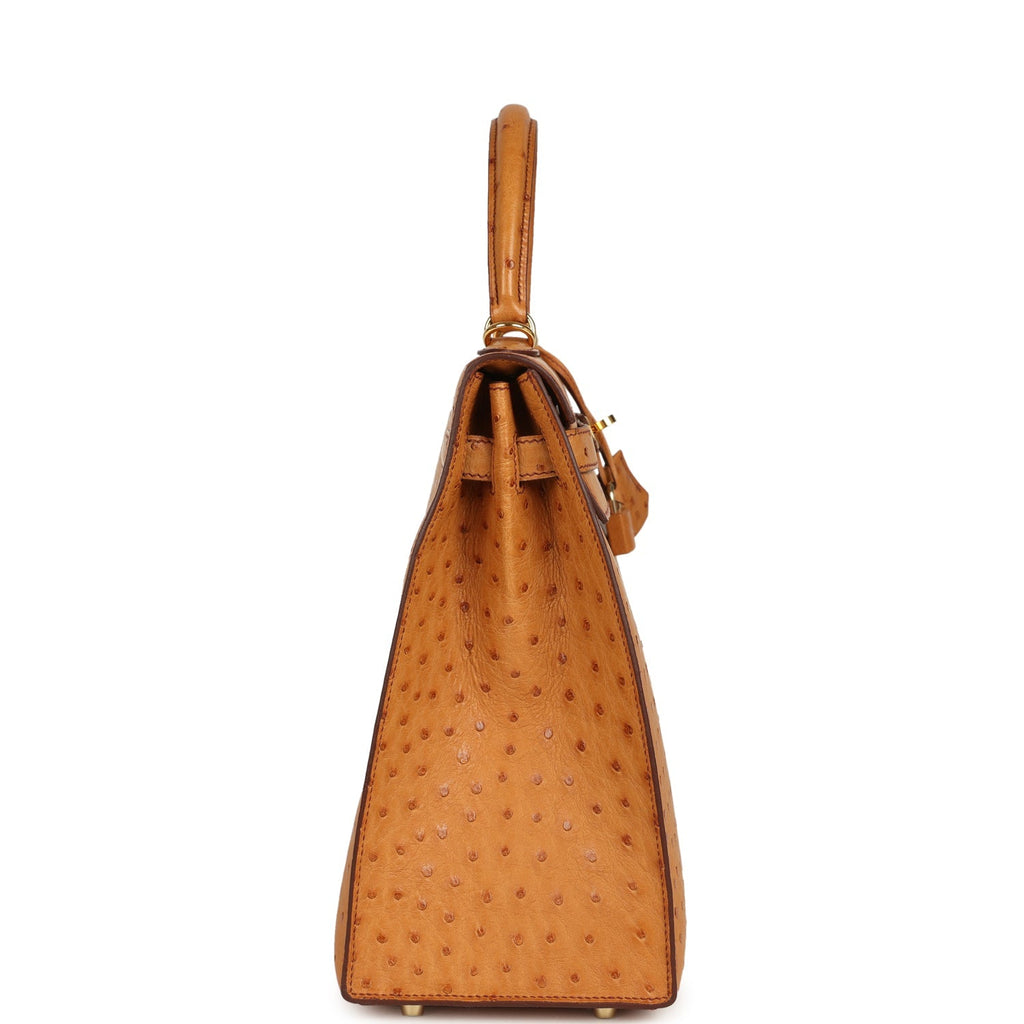 Pre-owned Hermes Kelly Sellier 35 Cognac Ostrich Gold Hardware