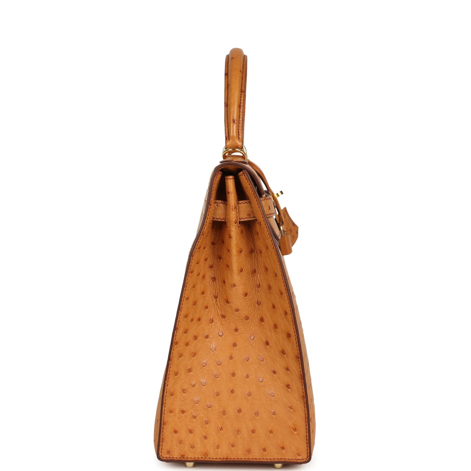 Pre-owned Hermes Kelly Sellier 35 Cognac Ostrich Gold Hardware