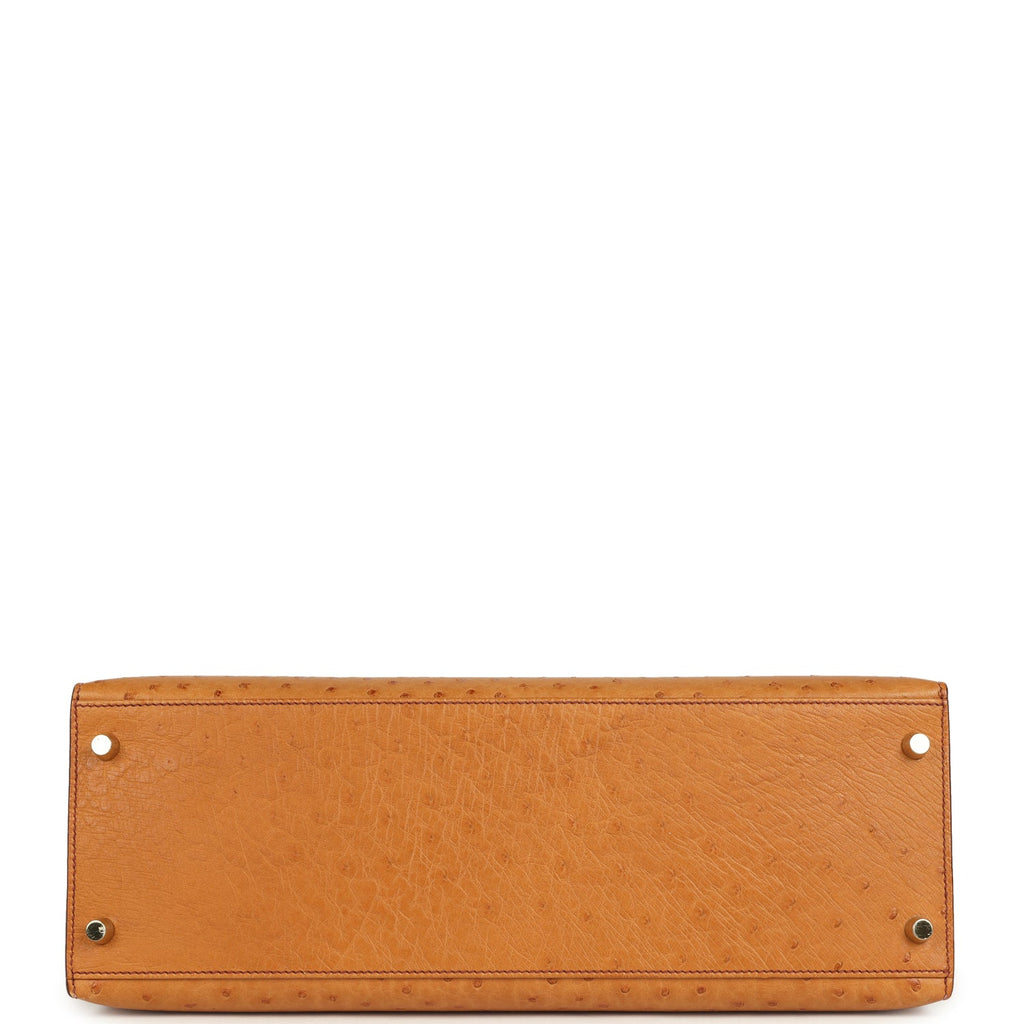 Pre-owned Hermes Kelly Sellier 35 Cognac Ostrich Gold Hardware