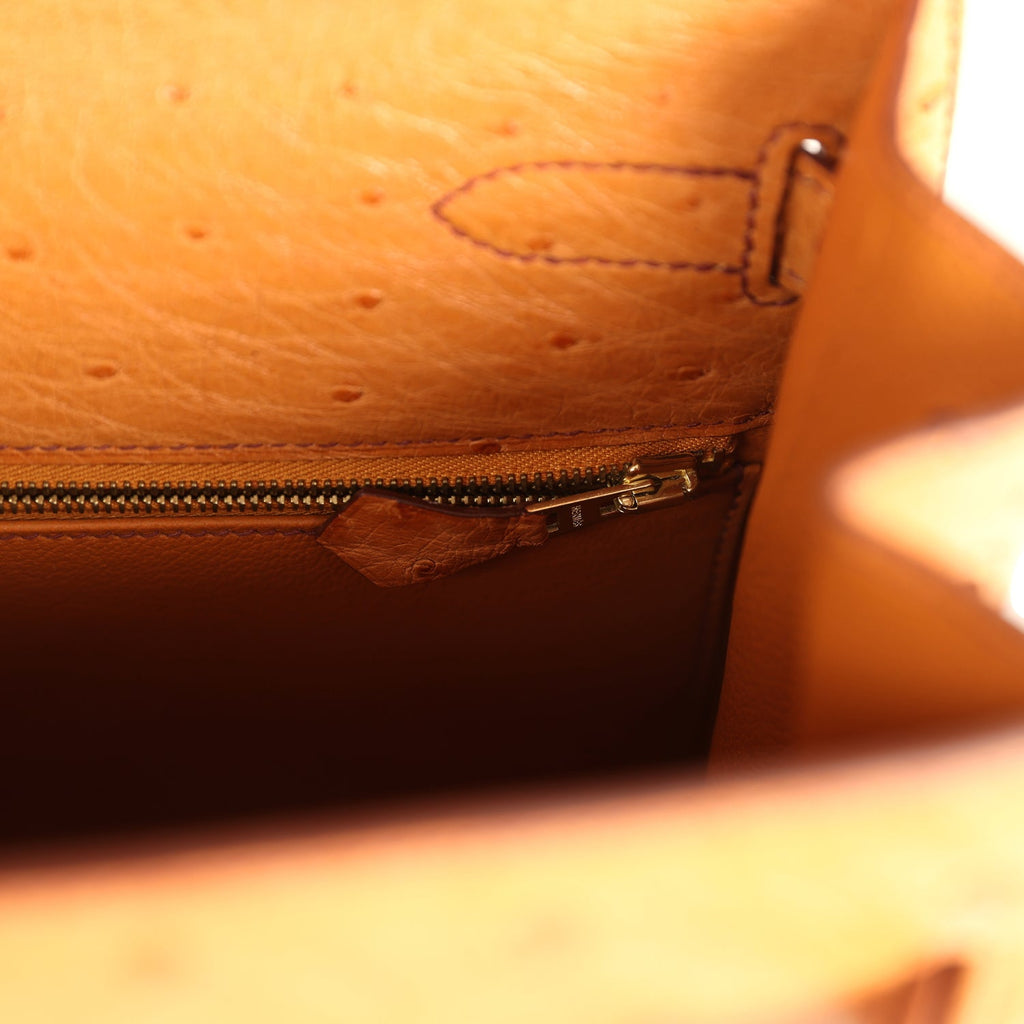 Pre-owned Hermes Kelly Sellier 35 Cognac Ostrich Gold Hardware