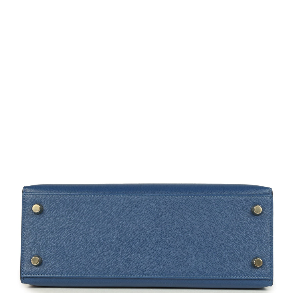 Hermes Kelly Sellier 25 Bleu Tie Madame Permabrass Hardware