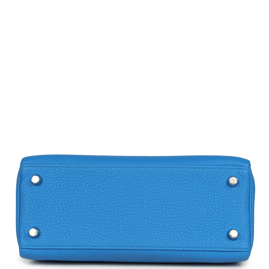 Pre-owned Hermes Kelly Retourne 25 Bleu France Togo Palladium Hardware