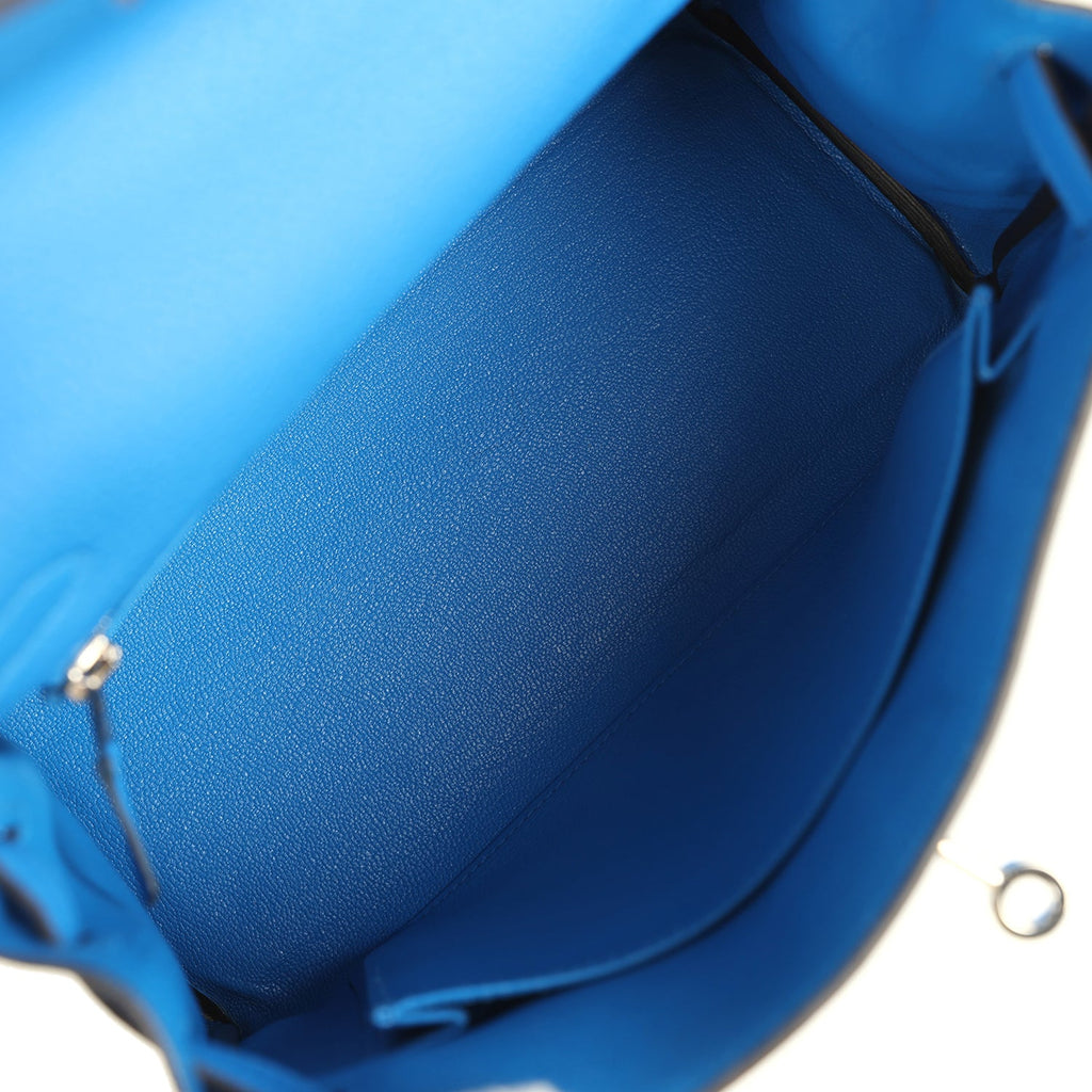 Pre-owned Hermes Kelly Retourne 25 Bleu France Togo Palladium Hardware