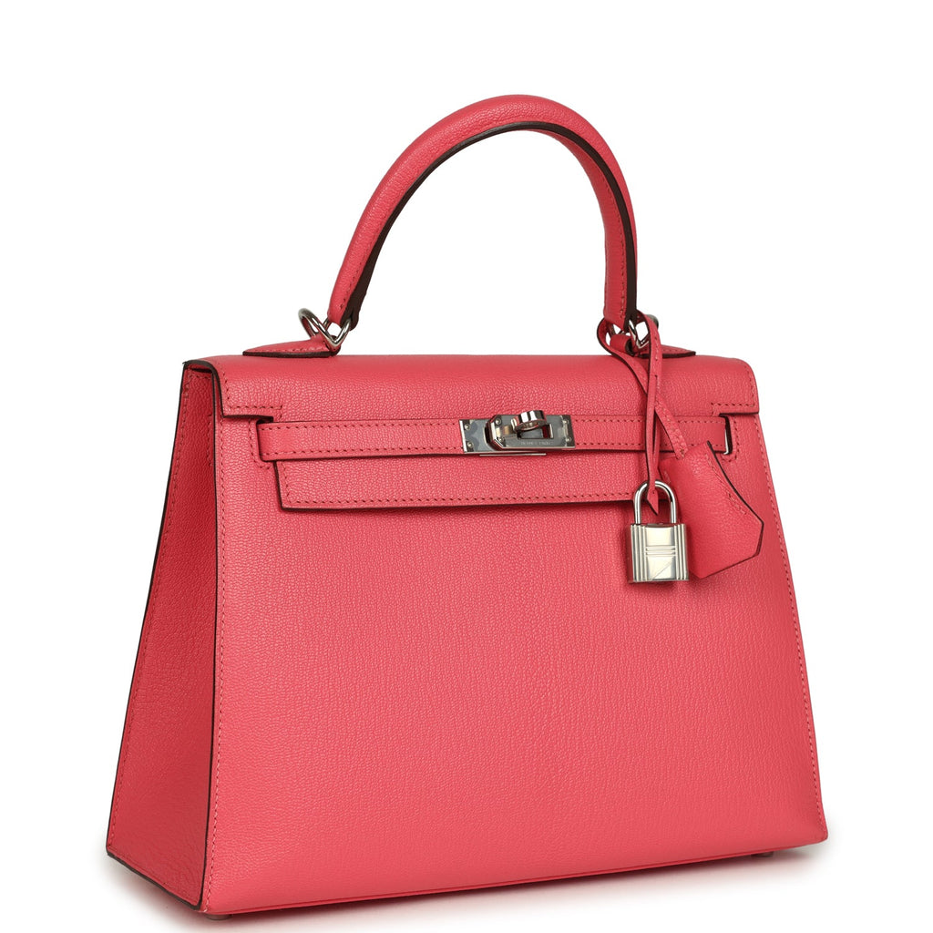 Pre-owned Hermes Kelly Sellier 25 Rose Lipstick Chevre Mysore Palladium Hardware