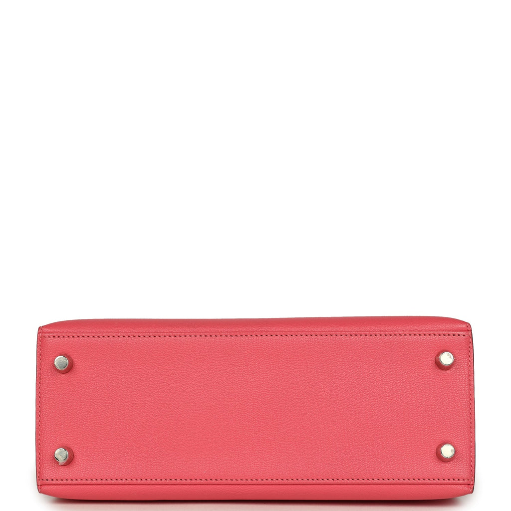 Pre-owned Hermes Kelly Sellier 25 Rose Lipstick Chevre Mysore Palladium Hardware