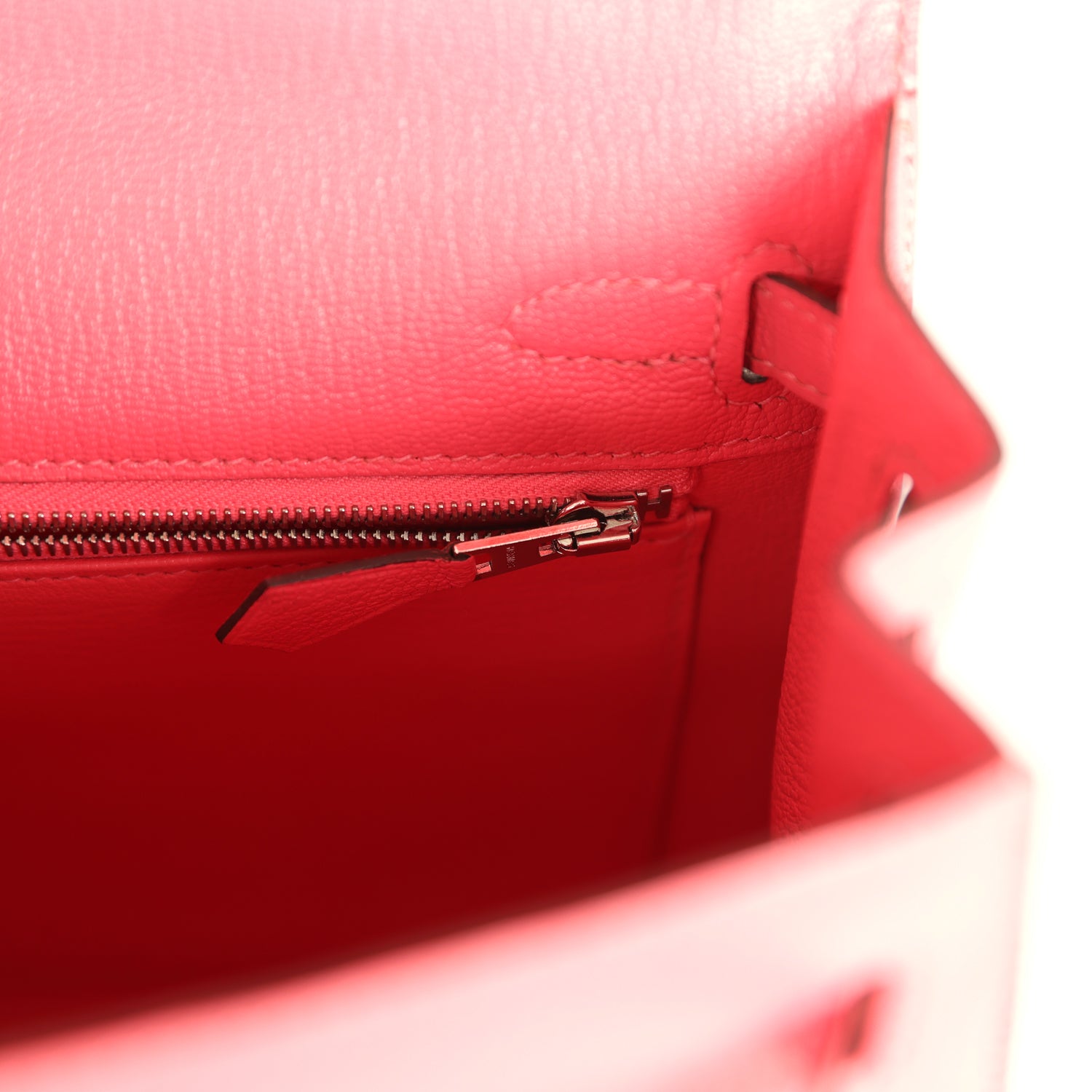 Pre-owned Hermes Kelly Sellier 25 Rose Lipstick Chevre Mysore Palladium Hardware