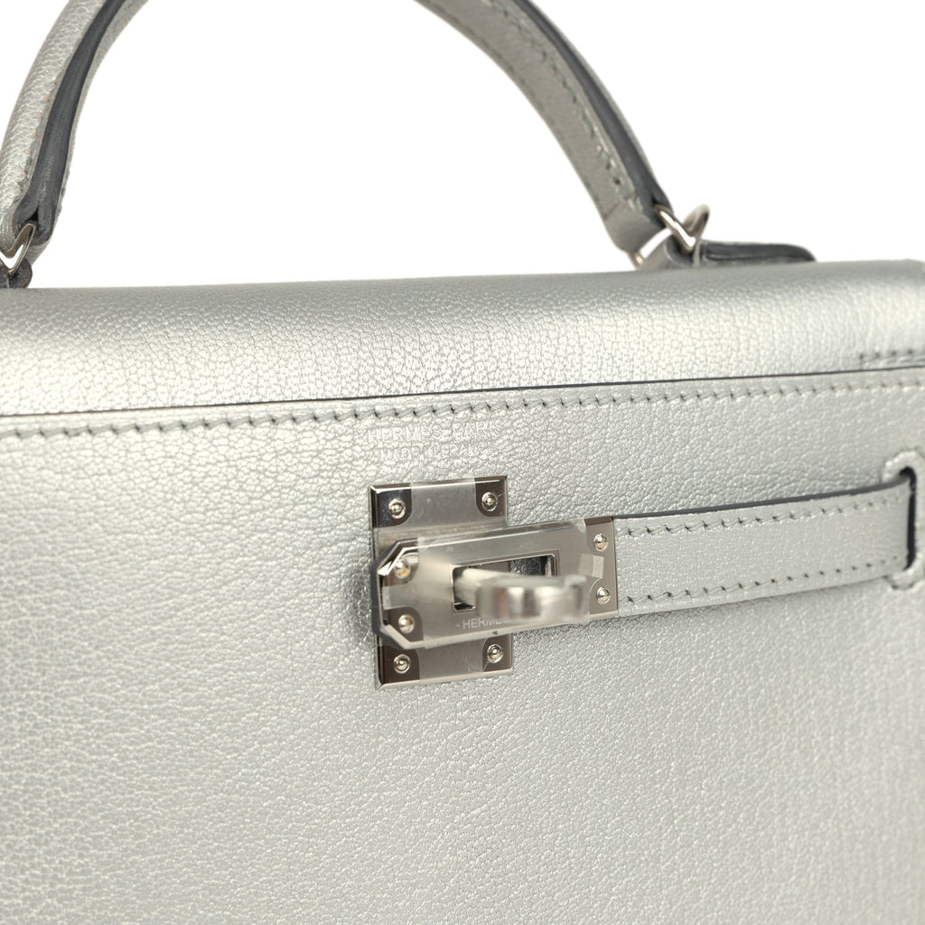 Hermes Kelly Sellier 20 Argent Chevre Chamkilight Palladium Hardware