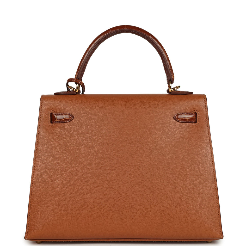 Hermes Kelly Sellier 25 Gold Madame and Miel Shiny Niloticus Crocodile Touch Gold Hardware