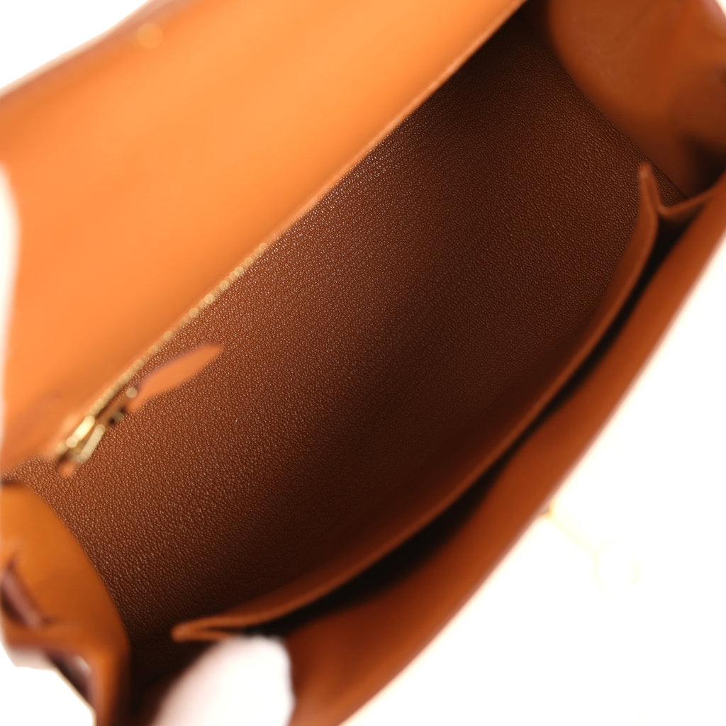 Hermes Kelly Sellier 25 Gold Madame and Miel Shiny Niloticus Crocodile Touch Gold Hardware