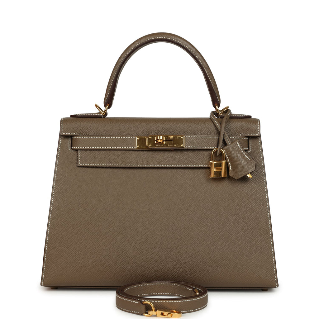 Pre-owned Hermes Kelly Sellier 28 Etoupe Epsom Gold Hardware