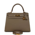 Pre-owned Hermes Kelly Sellier 28 Etoupe Epsom Gold Hardware