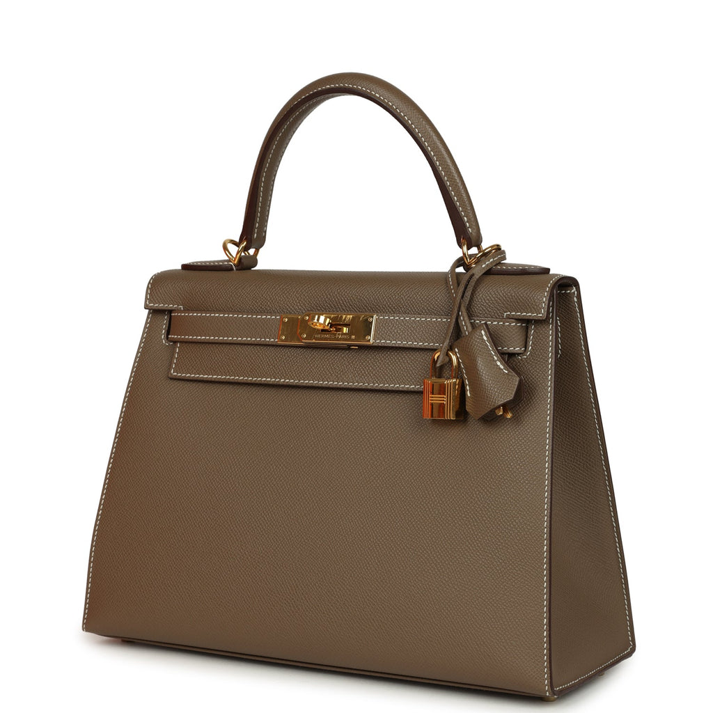 Pre-owned Hermes Kelly Sellier 28 Etoupe Epsom Gold Hardware