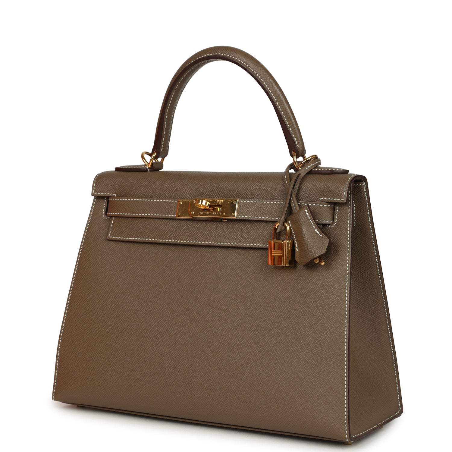 Pre-owned Hermes Kelly Sellier 28 Etoupe Epsom Gold Hardware
