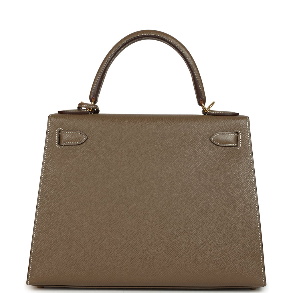 Pre-owned Hermes Kelly Sellier 28 Etoupe Epsom Gold Hardware