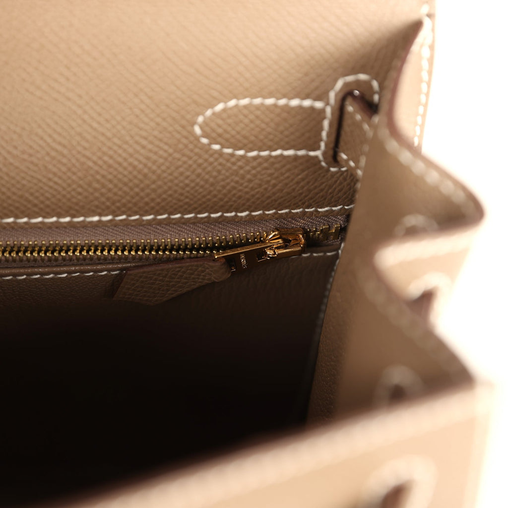 Pre-owned Hermes Kelly Sellier 28 Etoupe Epsom Gold Hardware